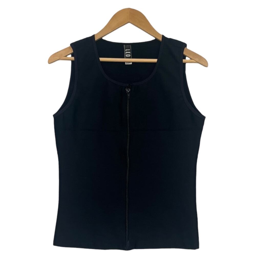 LEO Compression Vest Mens Small Black Solid Zip Front Sleeveless Core Recovery